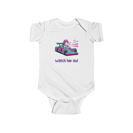 Watch Her Go! Infant Bodysuit, Cute Baby Girl Outfit, Kart Racing Theme, Baby Shower Gift, Toddler Apparel