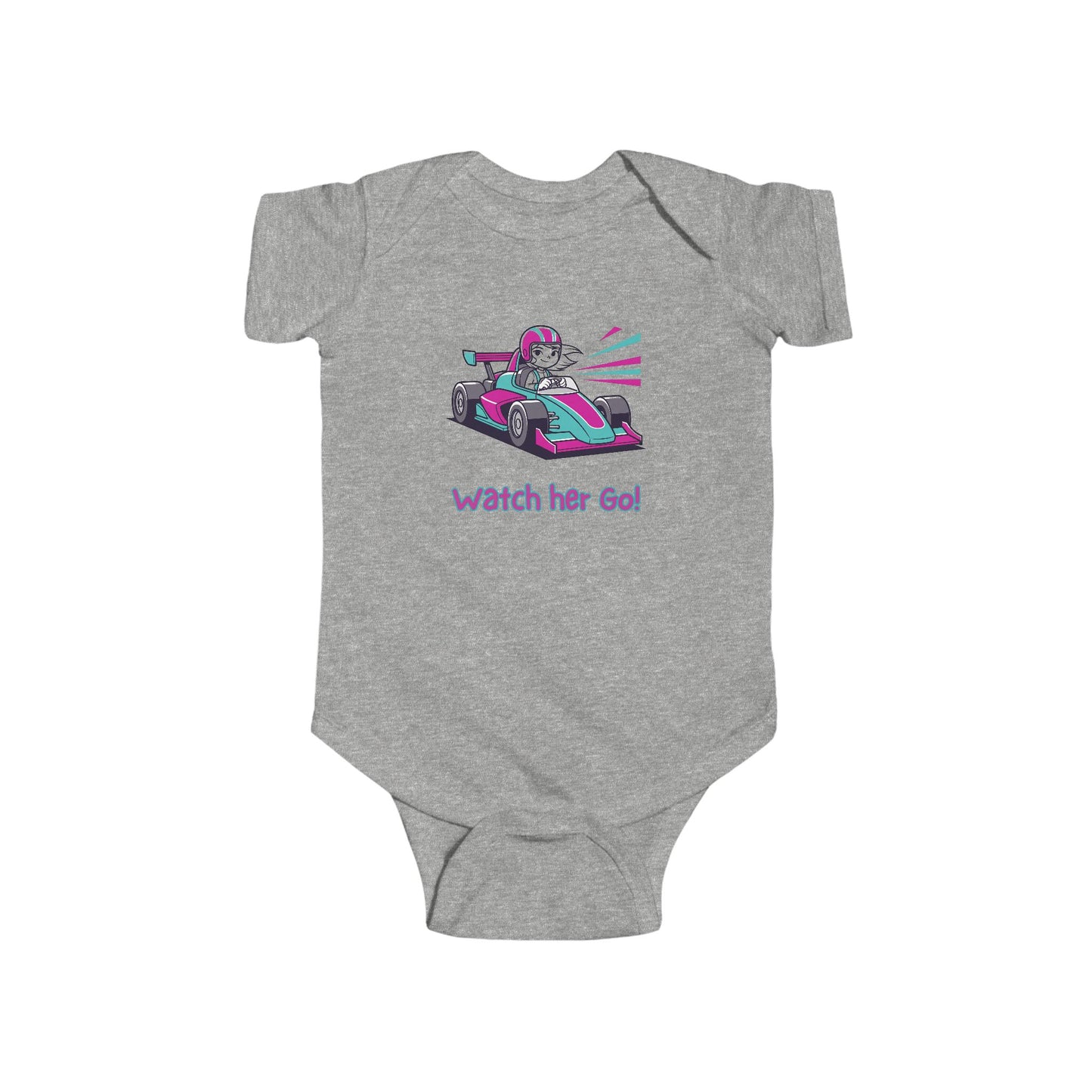 Watch Her Go! Infant Bodysuit, Cute Baby Girl Outfit, Kart Racing Theme, Baby Shower Gift, Toddler Apparel