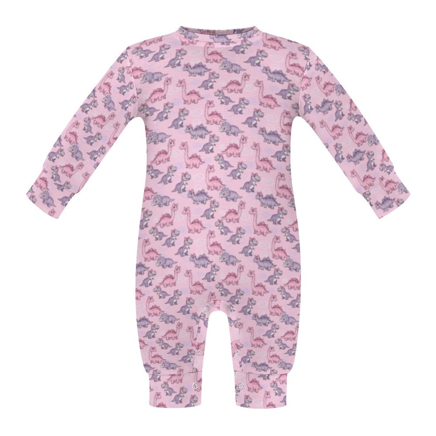 Pink Dino Romper Long Sleeve Baby Romper