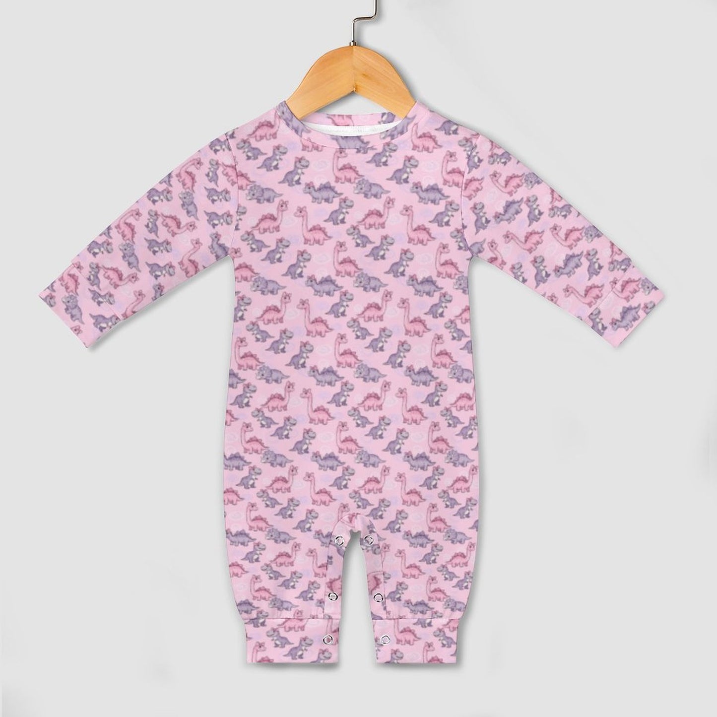 Pink Dino Romper Long Sleeve Baby Romper