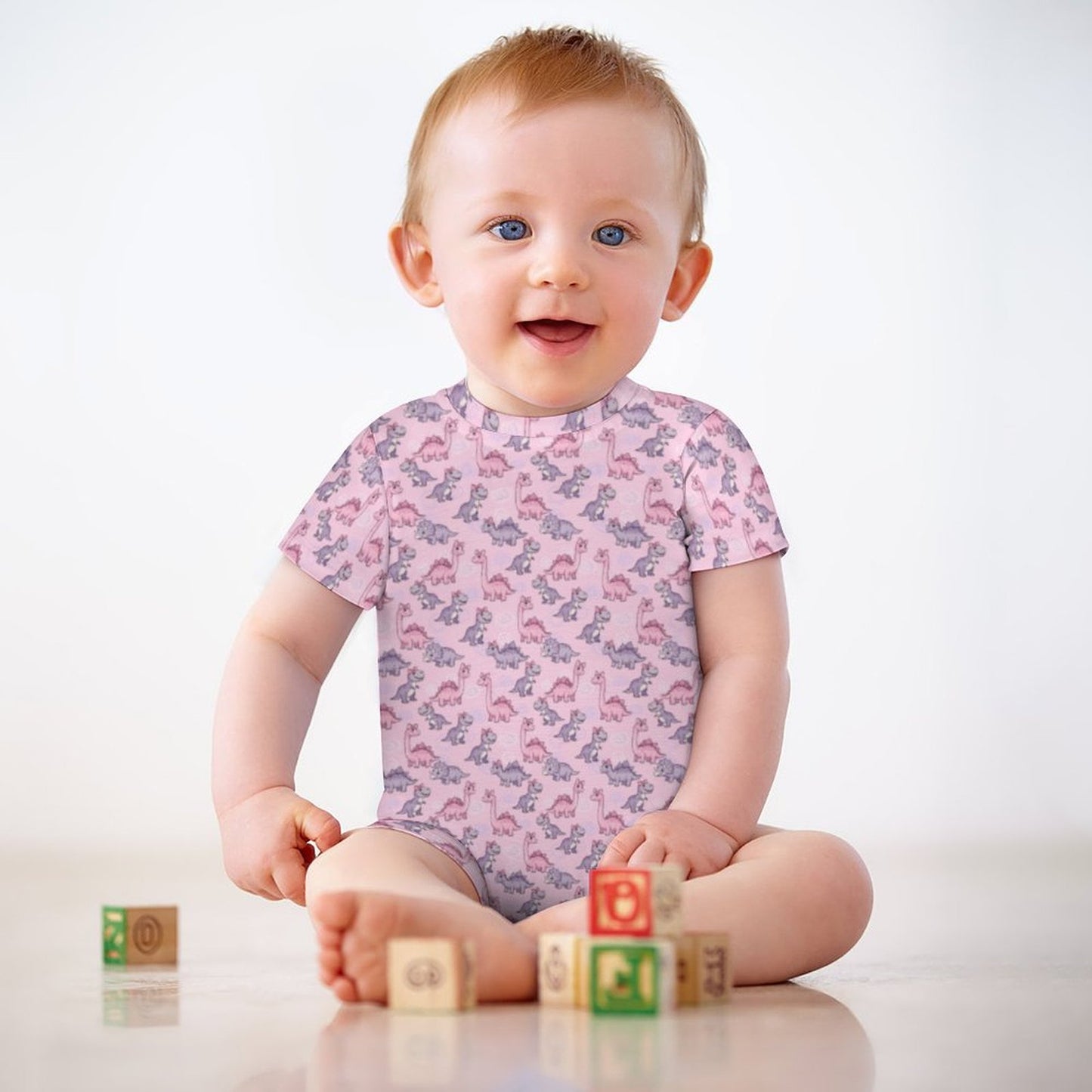 Pink Dino Short Sleeve Baby Romper