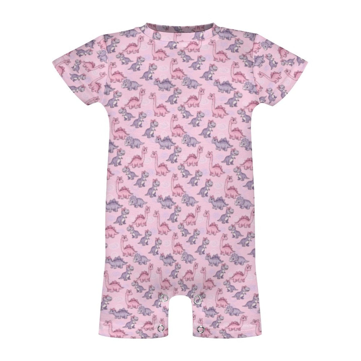 Pink Dino Short Sleeve Baby Romper