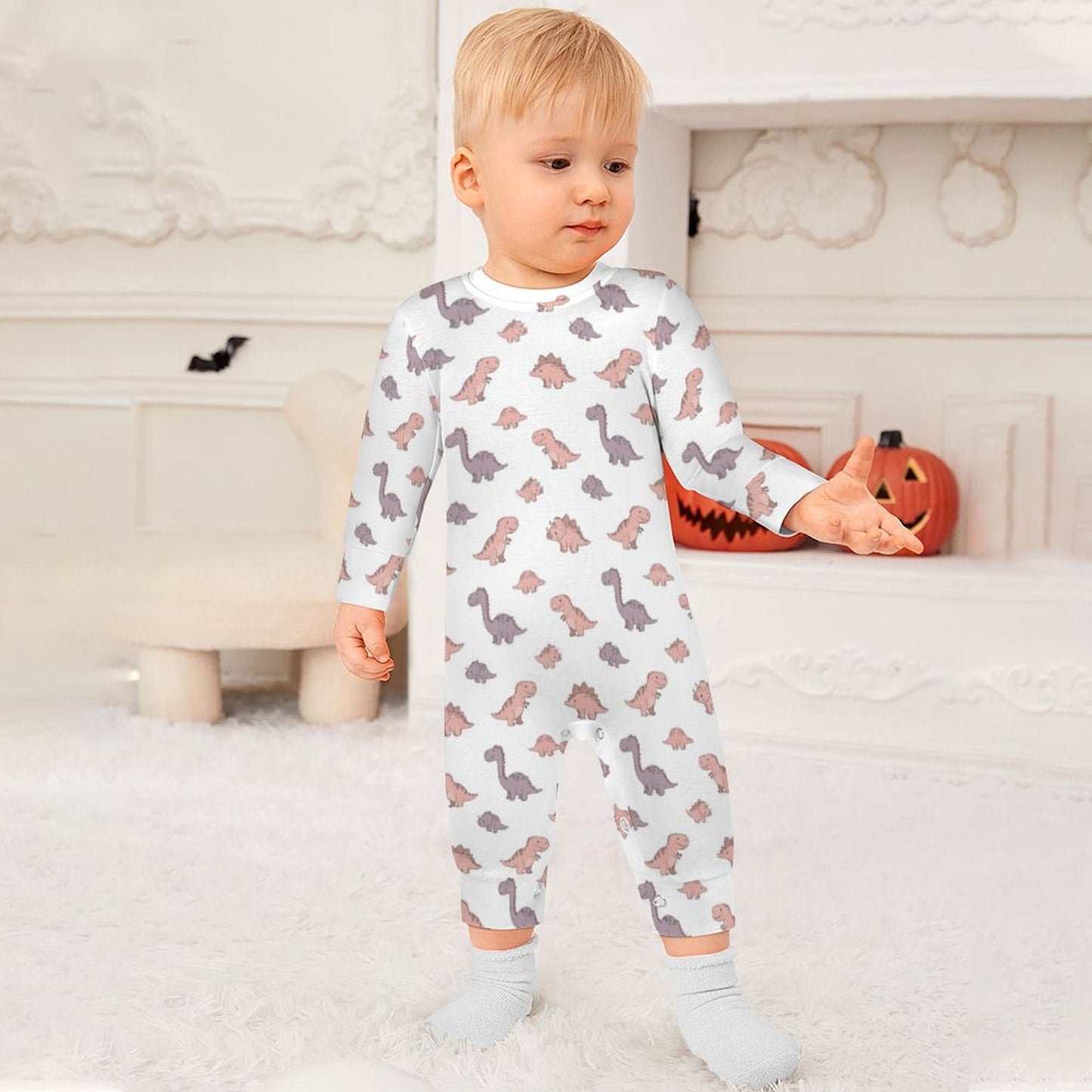 Girls Dino Romper Long Sleeve Baby Romper