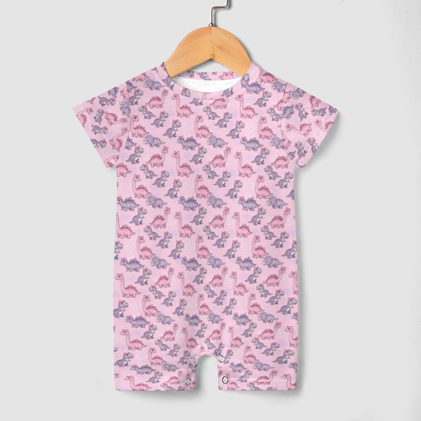 Pink Dino Short Sleeve Baby Romper