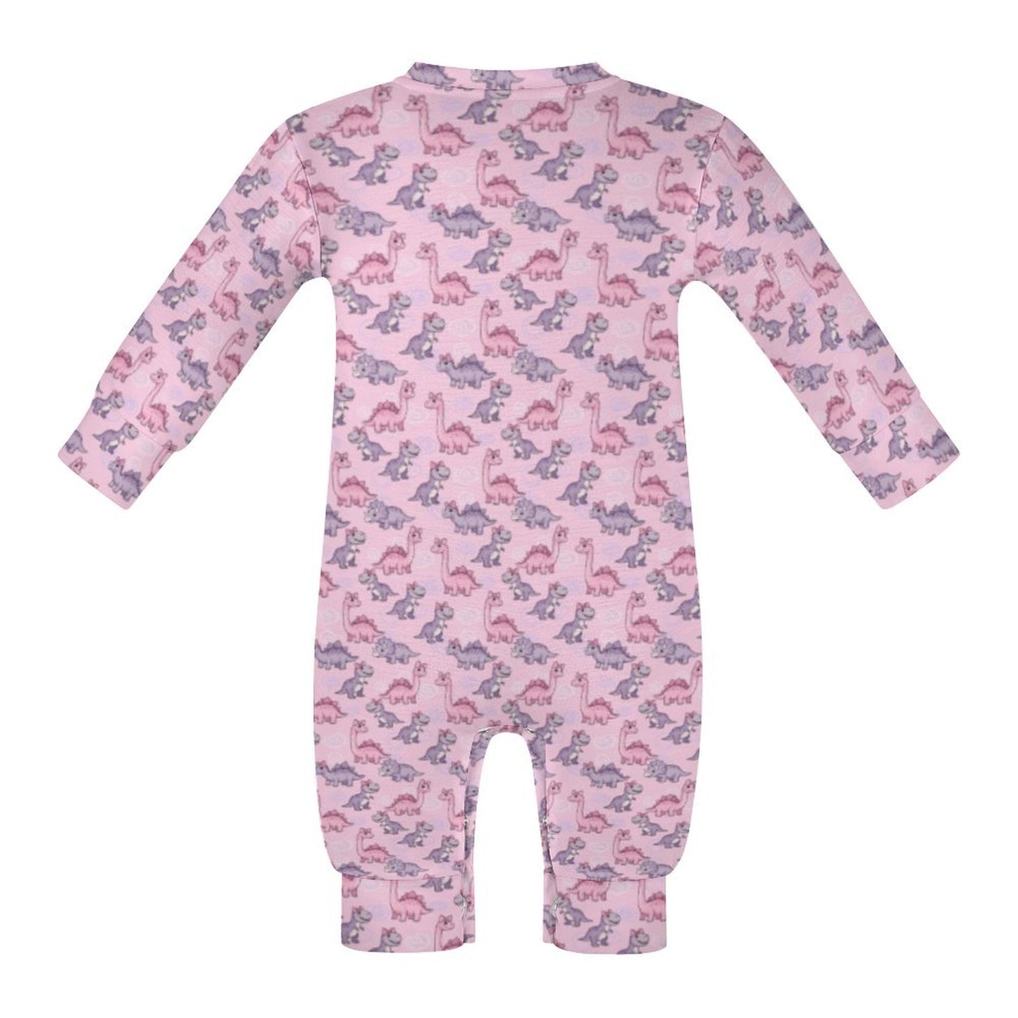 Pink Dino Romper Long Sleeve Baby Romper
